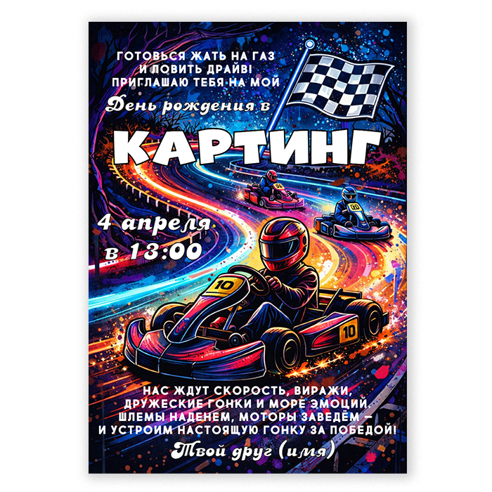 Пригласительная открытка на день рождения в картинге